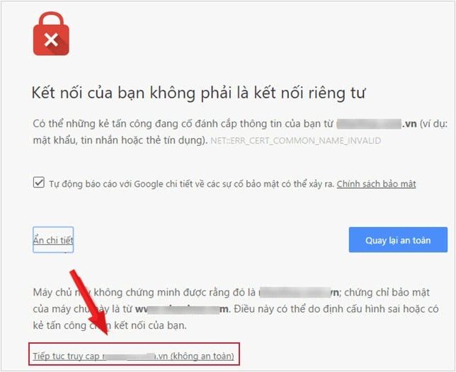 kết nối của bạn không phải là kết nối riêng tư