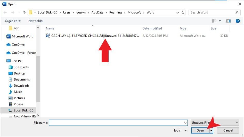 Cách lấy lại file Word chưa lưu trên Windows - GEARVN