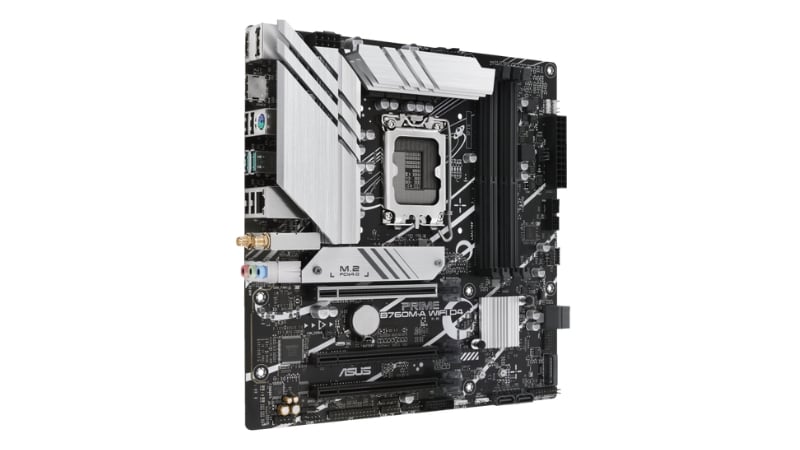 I/O phía sau của bo mạch chủ, làm nổi bật cổng LAN 2.5Gb và cụm ăng-ten Wi-Fi 6