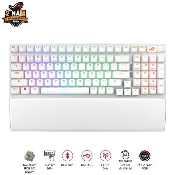 Bàn phím Asus ROG Strix Scope II 96 Wireless ROG NX Snow Switch White