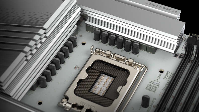 Khe cắm M.2 với tản nhiệt và khu vực cổng I/O phía sau của bo mạch chủ