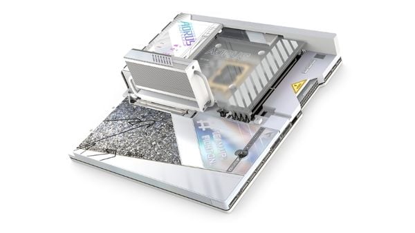 Bo mạch chủ Z790 AORUS XTREME X ICE, nổi bật với tông màu trắng và hệ thống LED RGB đồng bộ