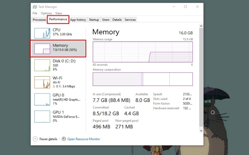 Kiểm tra Bus RAM bằng Task Manager