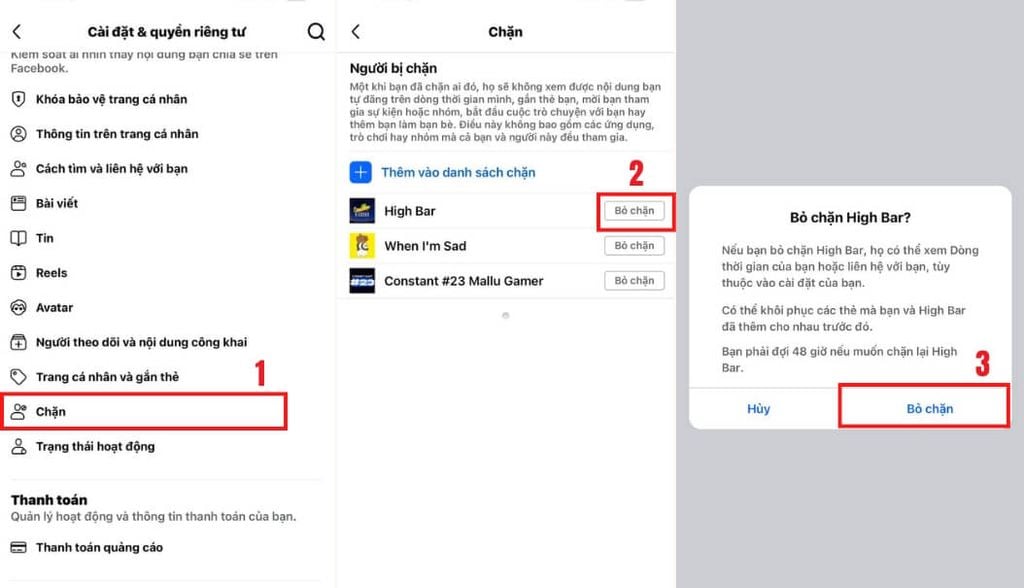 cách để bỏ chặn trên Facebook