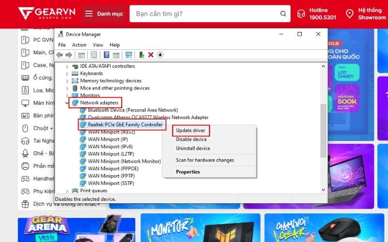 Nhấp chuột phải vào card WiFi của bạn và chọn Update driver