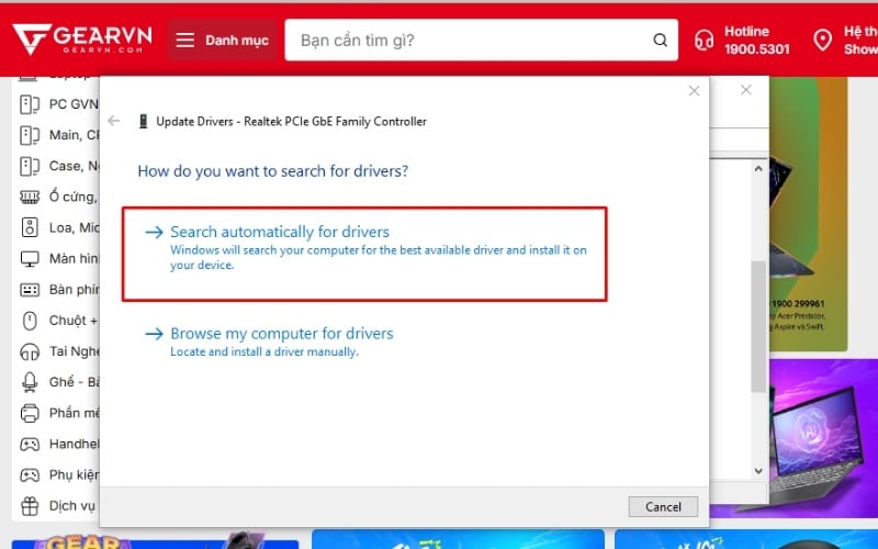Chọn Search automatically for drivers