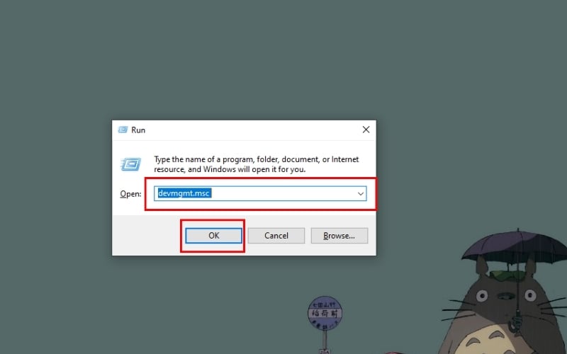 Gõ devmgmt.msc và nhấn OK để mở Device Manager