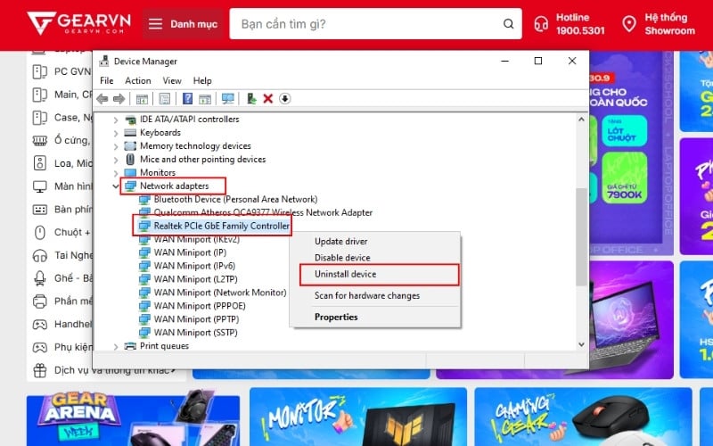 Chọn Uninstall device