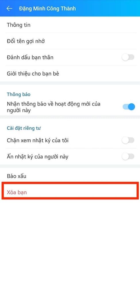 cách hủy kết bạn trên Zalo