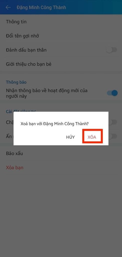 cách hủy kết bạn trên Zalo