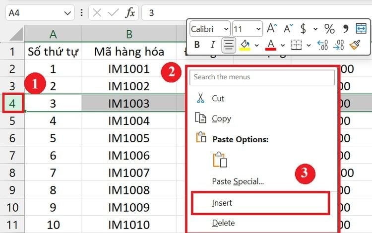 cách thêm dòng trong Excel