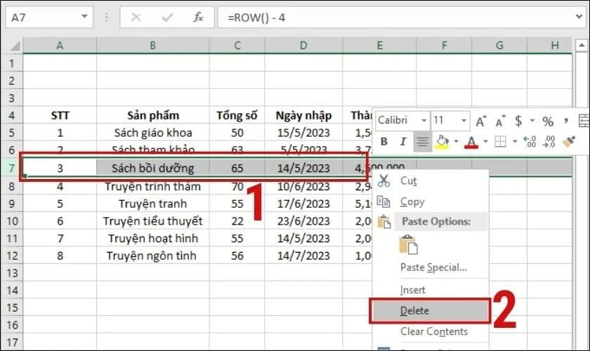 cách thêm dòng trong Excel