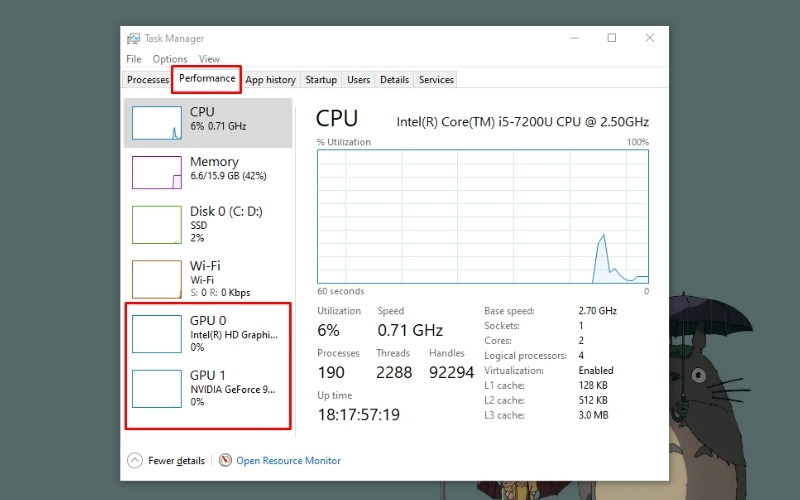 Sử dụng Task Manager để check laptop có card đồ họa rời hay không