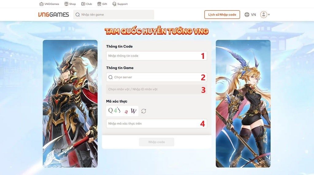 Hướng dẫn nhập code Tam Quốc Huyễn Tướng - GEARVN