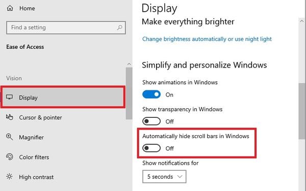 Hướng dẫn tắt tính năng tự động thu nhỏ thanh cuộn, giúp tương tác menu dễ dàng hơn trên Windows 10 - GEARVN