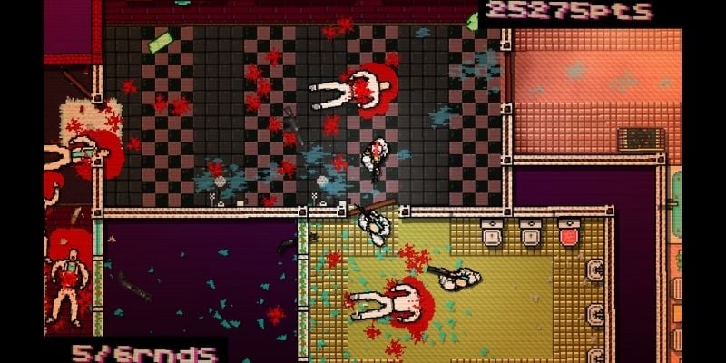 Hotline Miami là game hành động 2D tốc độ cao với phong cách retro neon độc đáo và lối chơi đầy thử thách