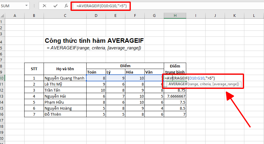 GEARVN - Cách tính trung bình trong Excel bằng hàm AVERAGEIF