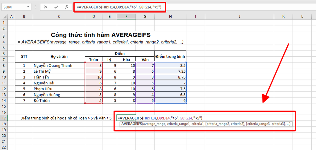 GEARVN - Cách tính trung bình trong Excel bằng hàm AVERAGEIFS