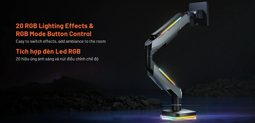 GEARVN Giá treo màn hình Human Motion T9 Pro II Led RGB Xám