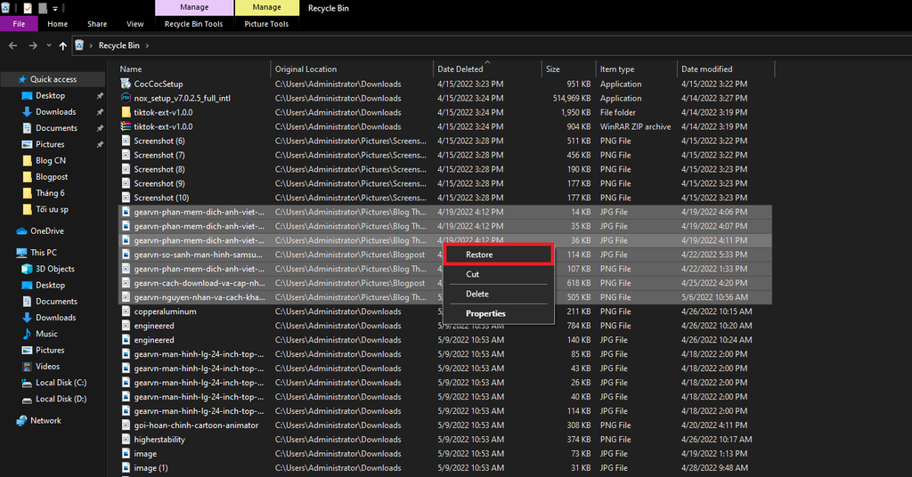 GEARVN - Cách khôi phục ảnh đã xóa vĩnh viễn trong Recycle Bin