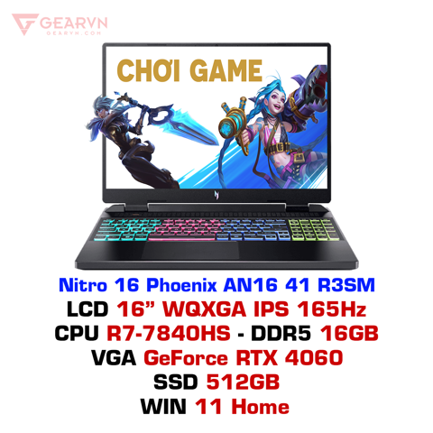 GEARVN - Laptop gaming Acer Nitro 16 Phoenix AN16 41 R3SM