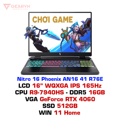 GEARVN Laptop gaming Acer Nitro 16 Phoenix AN16 41 R76E