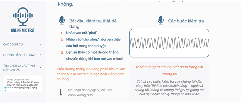 GEARVN - Test mic online miễn phí bằng Online Mic Test