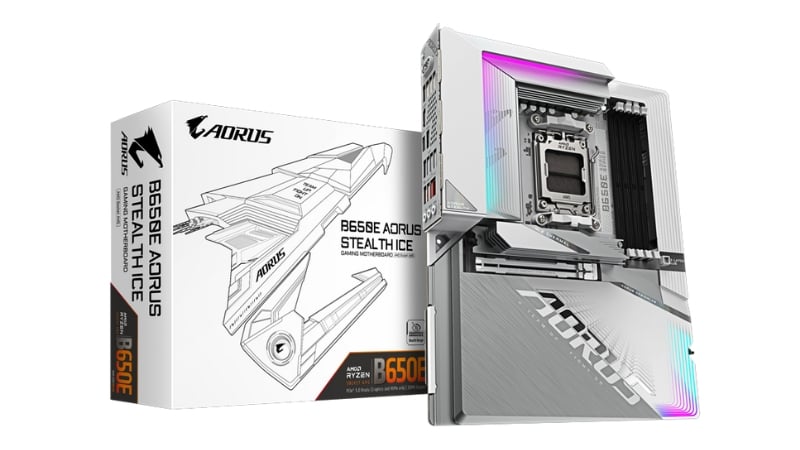 GIGABYTE B650E AORUS STEALTH ICE với tông màu trắng bạc chủ đạo
