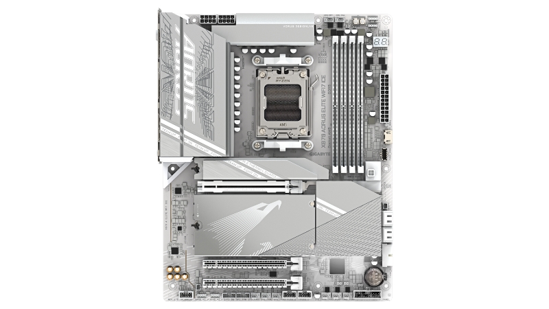 GIGABYTE X870 AORUS ELITE WIFI7 ICE với tông màu trắng bạc chủ đạo