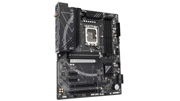 GIGABYTE Z790 EAGLE AX DDR5 trên nền tối, làm nổi bật các khối tản nhiệt VRM và chipset