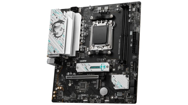 Khu vực socket AM5 và 2 khe cắm RAM DDR5 trên mainboard