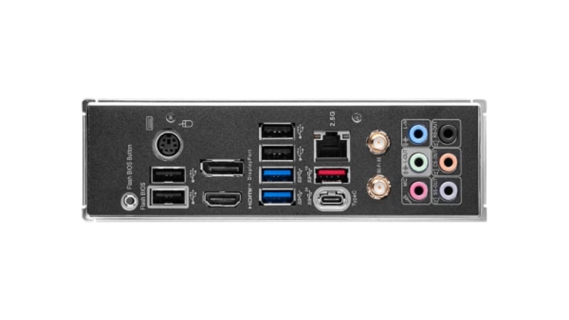 Cổng USB, cổng LAN 2.5G và hai đầu cắm ăng-ten Wi-Fi