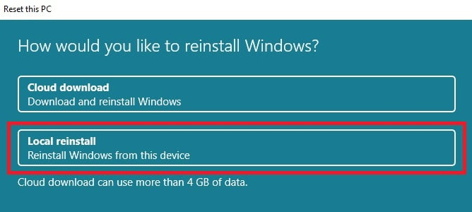 Reset Windows 10 thì nên dùng Cloud Download hay Local Reinstall, đây là câu trả lời cho bạn