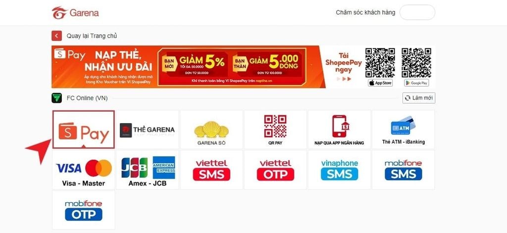 Cách nạp thẻ Garena thông qua Shopee Pay - GEARVN