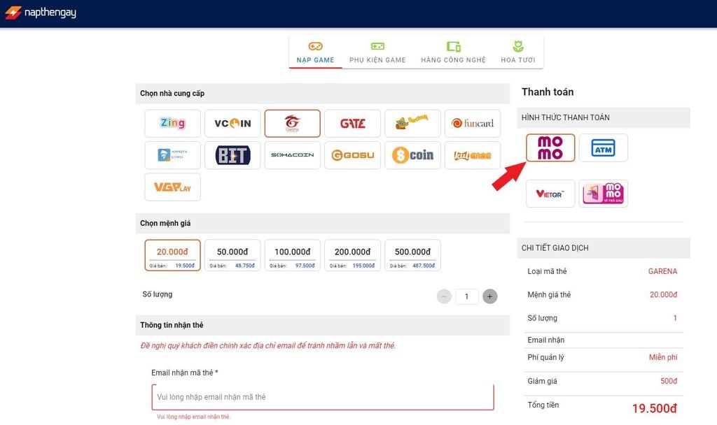 Cách nạp thẻ Garena bằng MoMo - GEARVN
