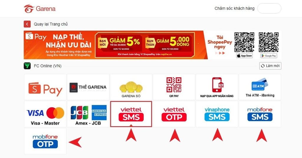 Cách nạp thẻ Garena bằng SMS, OTP của Viettel/Vinaphone/Mobifone - GEARVN