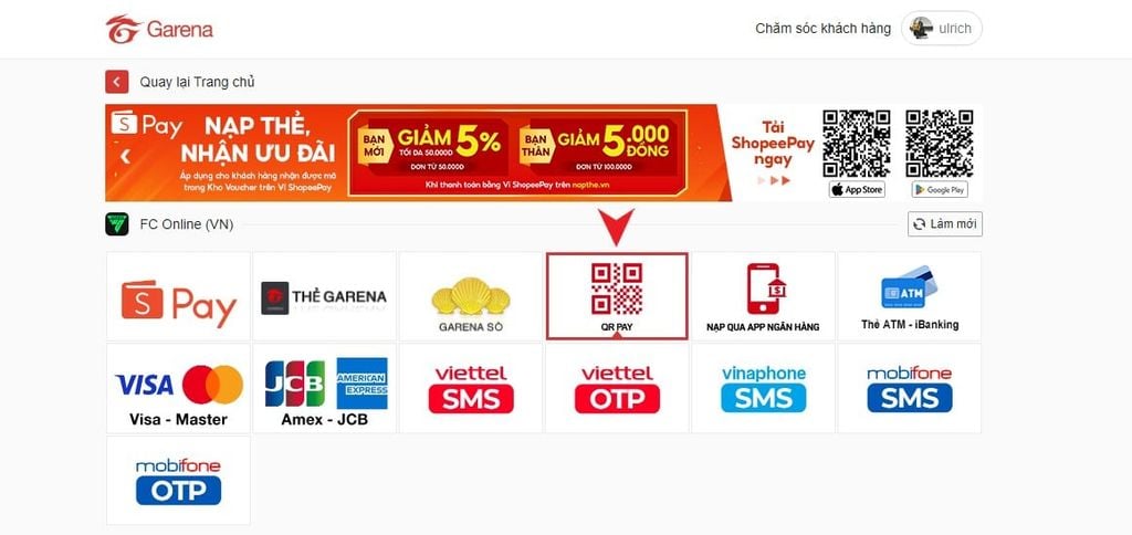 Cách nạp thẻ Garena bằng mã QR - GEARVN