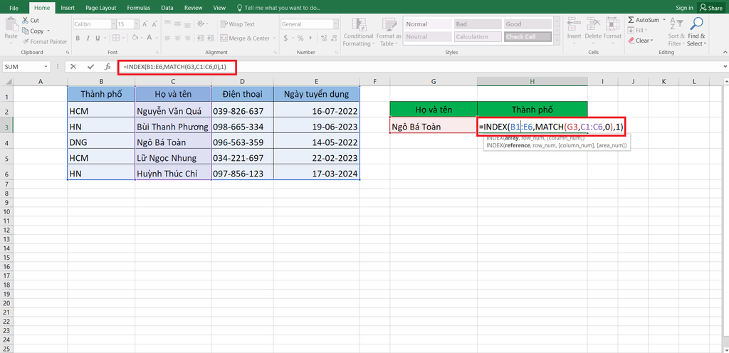 GEARVN - Cách dùng hàm INDEX MATCH trong excel