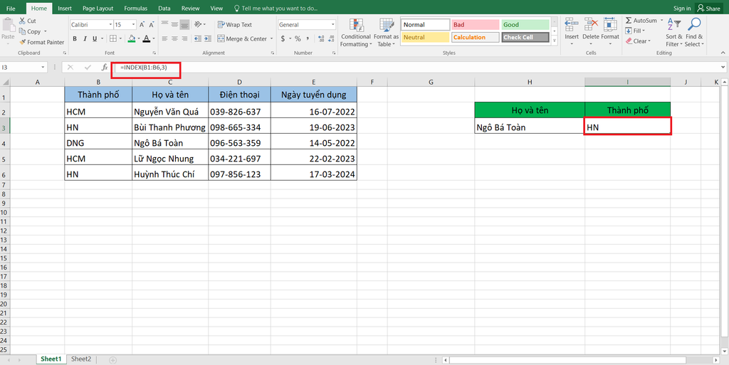 GEARVN - Cách dùng hàm INDEX MATCH trong excel