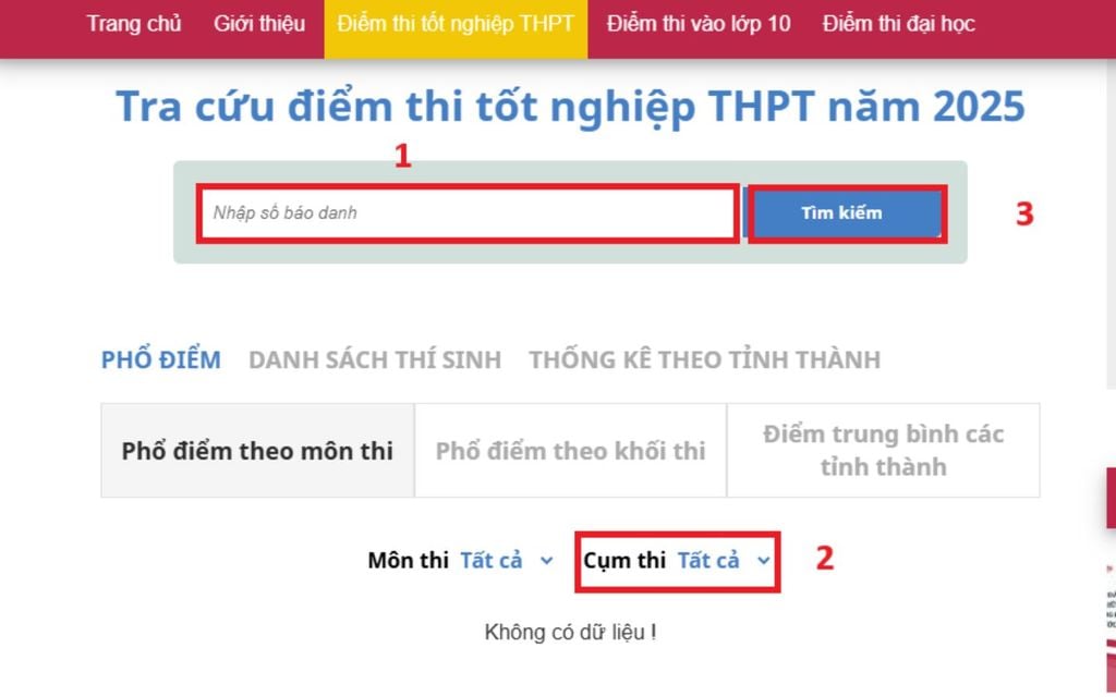 tra cứu điểm thi THPT 2025 qua Sở GD&ĐT địa phương