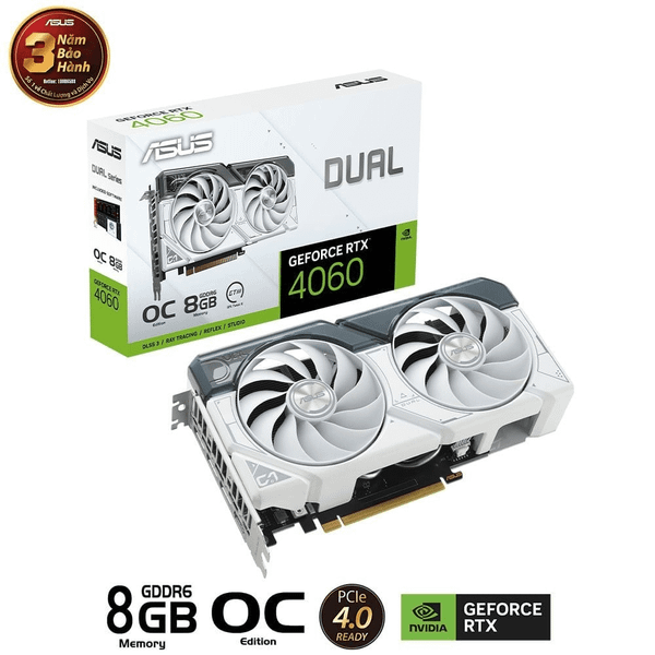 Card màn hình ASUS Dual GeForce RTX 4060 WHITE OC Edition 8GB