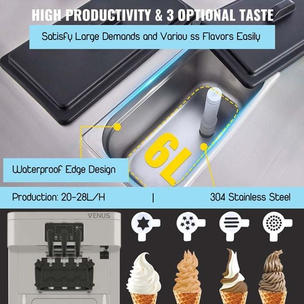 3 flavor system soft serve ice cream machine venus vsc318