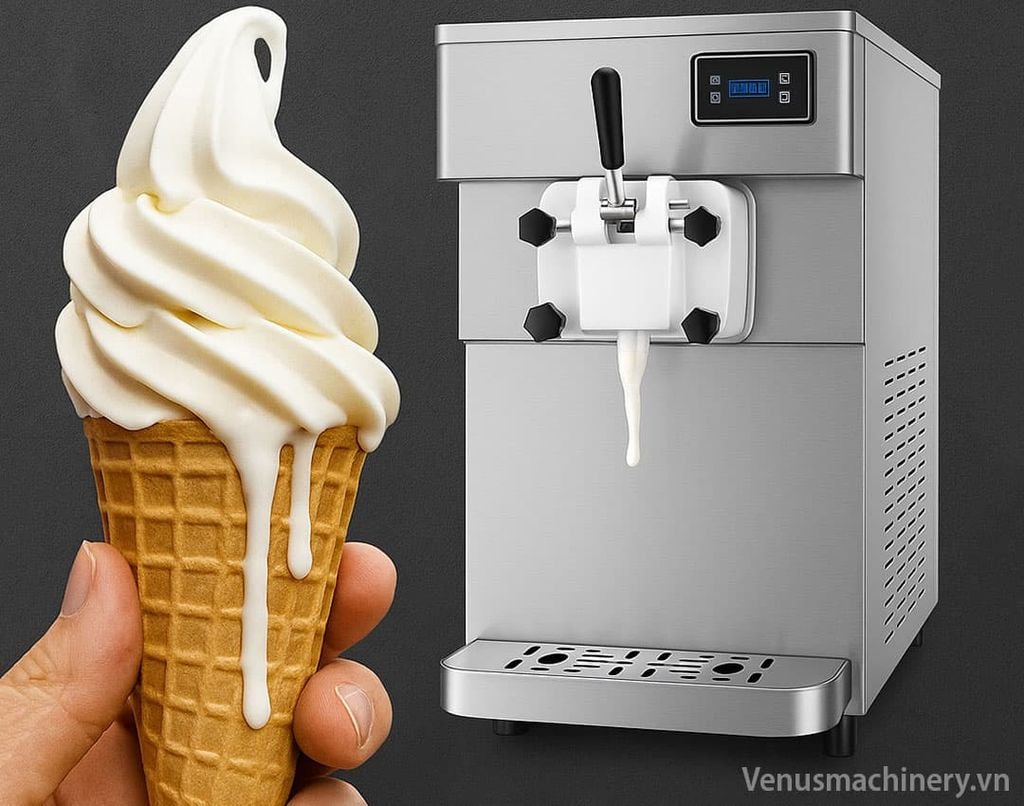 Soft serve ice cream with rough texture and quick melting issue due to machine error