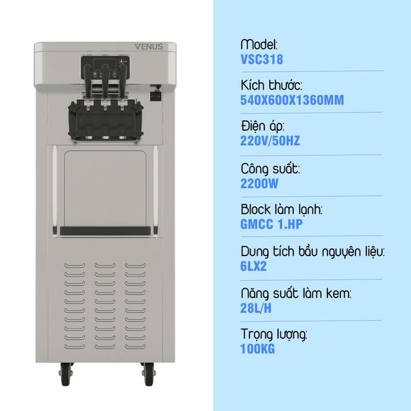 thông số máy làm kem 3 vòi venus vsc318