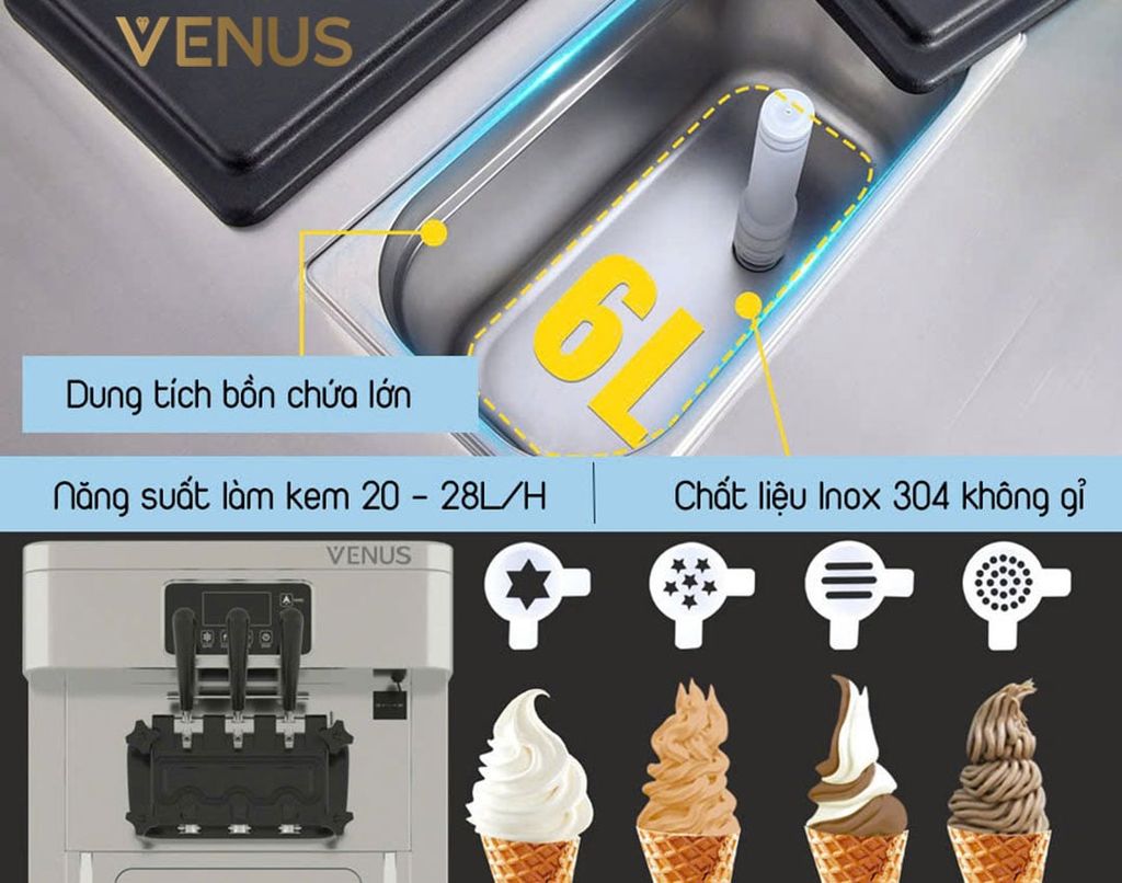Máy làm kem Venus dễ vận hành cho ra kem chuẩn vị