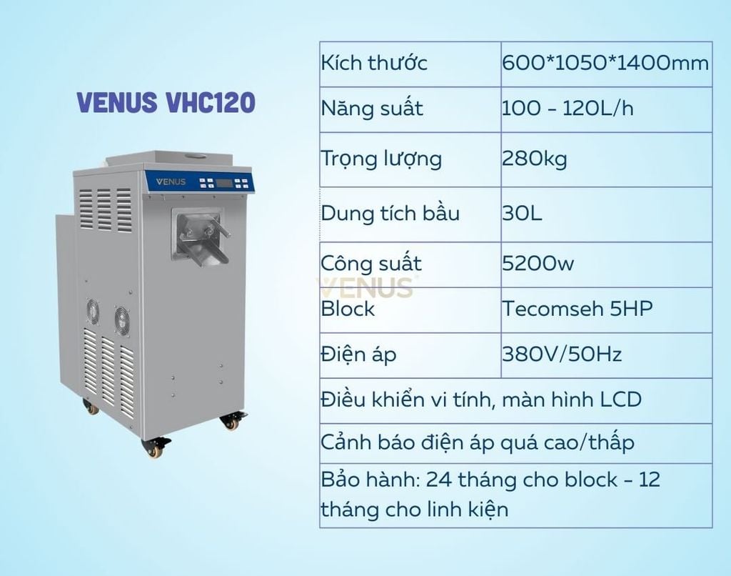 thông số kỹ thuật máy làm kem cứng venus vhc120
