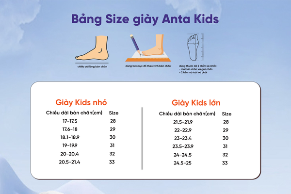 HƯỚNG DẪN LỰA CHỌN SIZE GIÀY PHÙ HỢP CHO BÉ