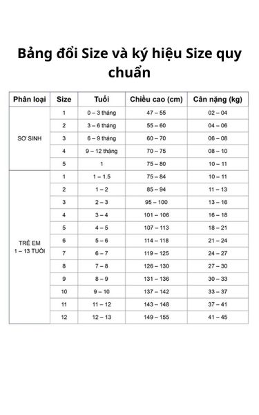 MÁCH MẸ LỰA CHỌN BẢNG SIZE QUẦN ÁO CHUẨN CHO BÉ
