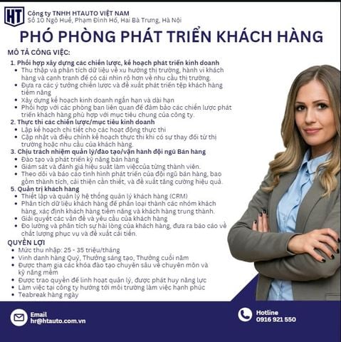 Tuyển dụng Phó phòng Phát triển Khách hàng