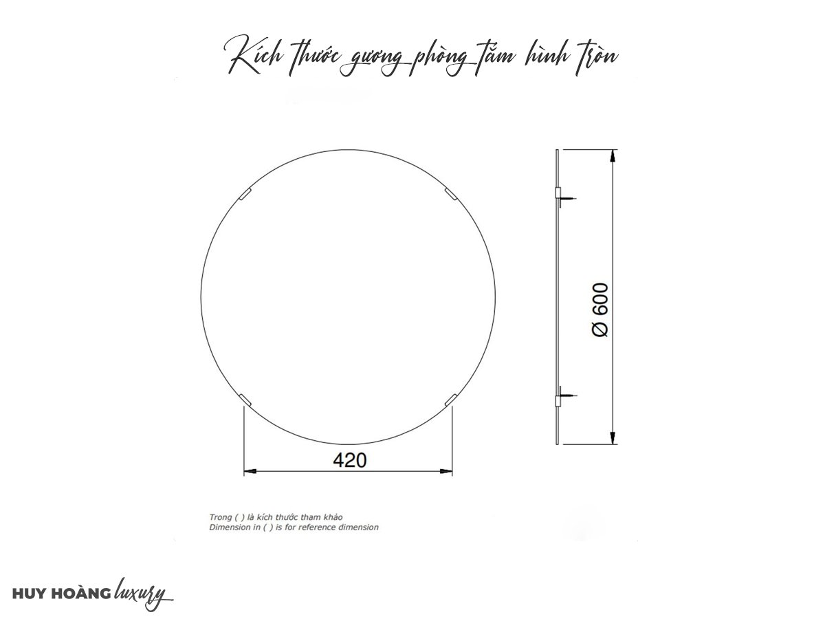 Kích thước gương phòng tắm hình tròn tham khảo
